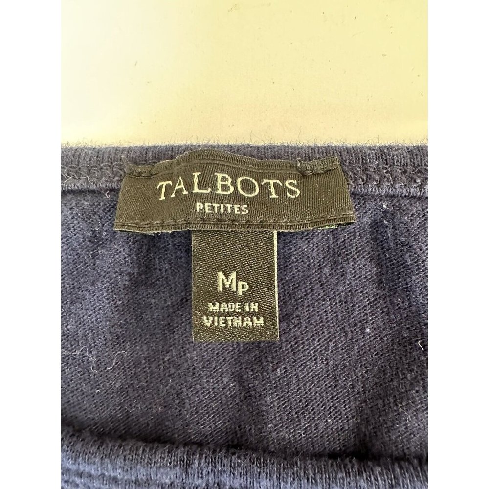 Talbots Women's Size Medium Petite Blouse Top  Blue Striped Cotton Round‎ Neck - Picture 3 of 5